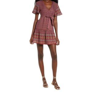 NWT Raga Avah‎ Floral Faux Wrap Mini Dress In Wine Size Small